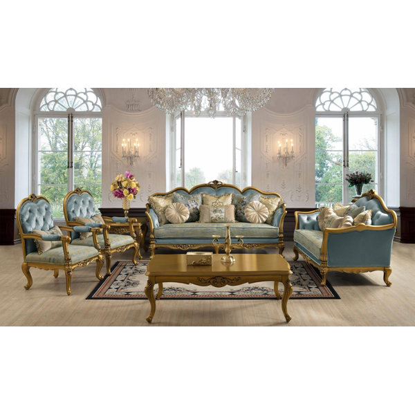 InfinityFurnitureImport Victorianinspired Gold & Velvet Living Room